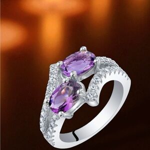Luxury Amethyst 925 Silver ring with diamond accents‎